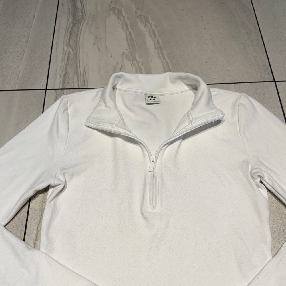 Aritzia Sunday Best White Half Zip Long Sleeve Cropped Top - Picture 2 of 4